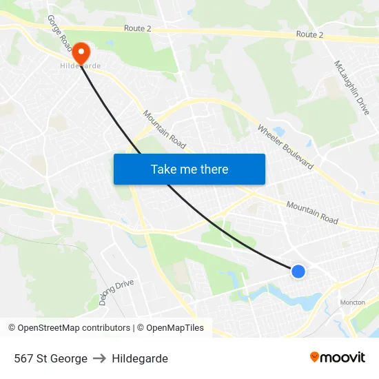 567 St George to Hildegarde map