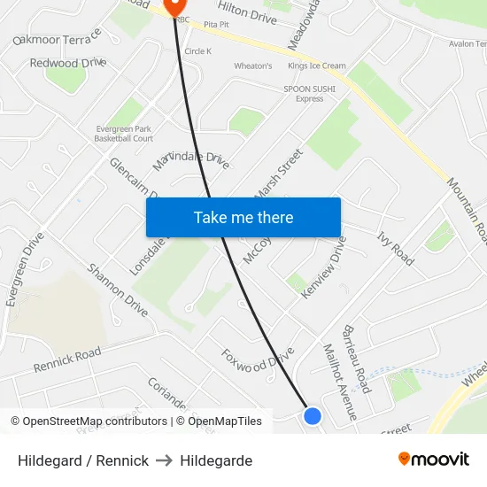 Hildegard / Rennick to Hildegarde map