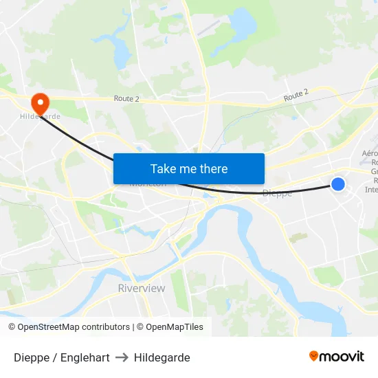 Dieppe / Englehart to Hildegarde map