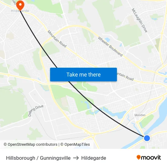 Hillsborough / Gunningsville to Hildegarde map