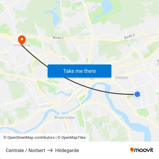 Centrale / Norbert to Hildegarde map