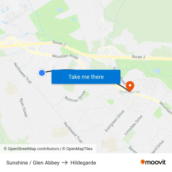 Sunshine / Glen Abbey to Hildegarde map