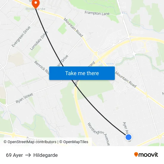 69 Ayer to Hildegarde map