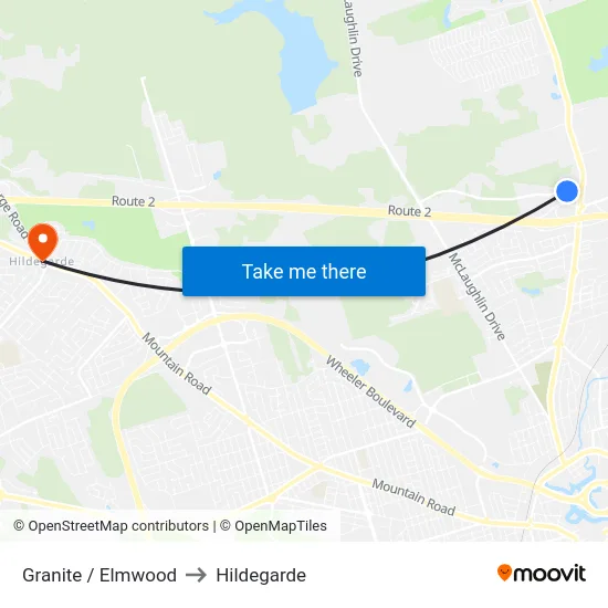 Granite / Elmwood to Hildegarde map