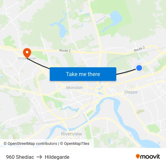 960 Shediac to Hildegarde map