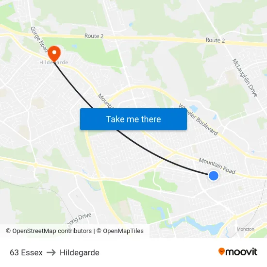 63 Essex to Hildegarde map