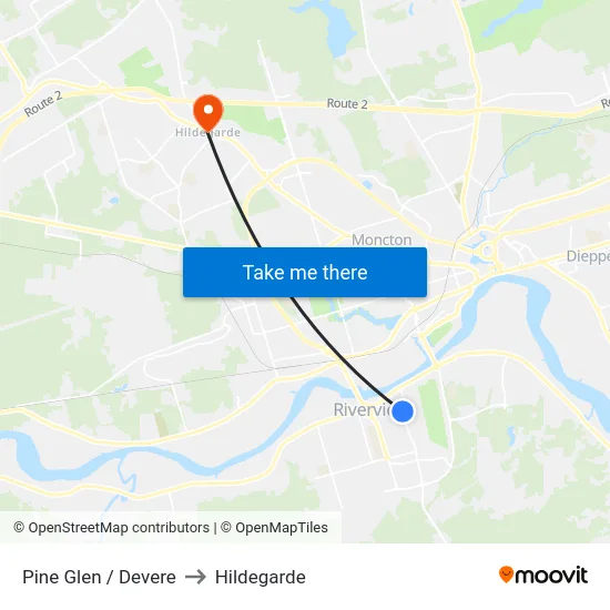 Pine Glen / Devere to Hildegarde map