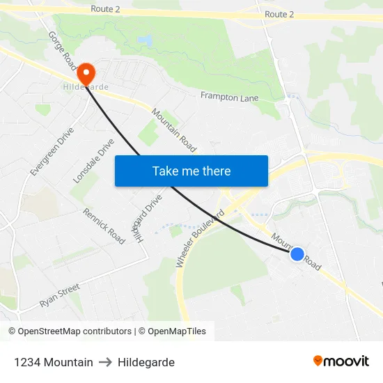 1234 Mountain to Hildegarde map
