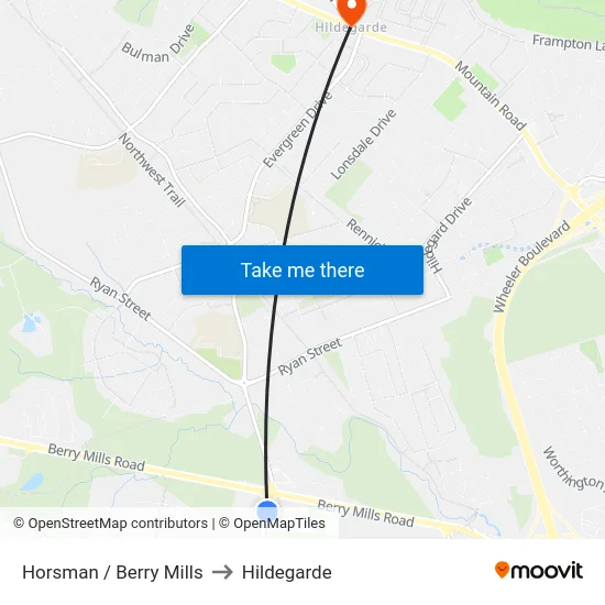 Horsman / Berry Mills to Hildegarde map
