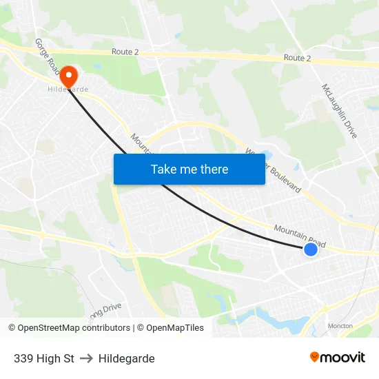 339 High St to Hildegarde map