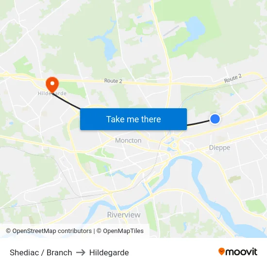 Shediac / Branch to Hildegarde map