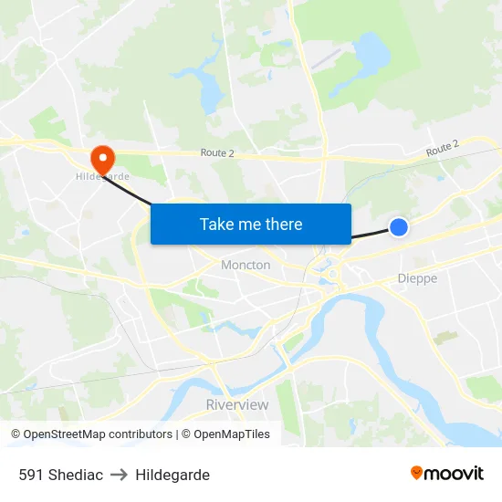 591 Shediac to Hildegarde map