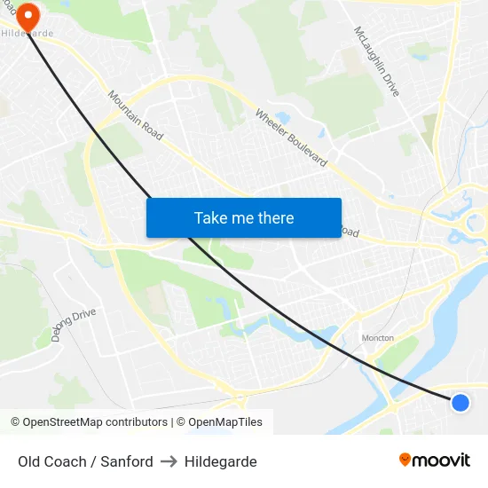 Old Coach / Sanford to Hildegarde map