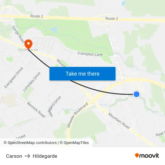 Carson to Hildegarde map