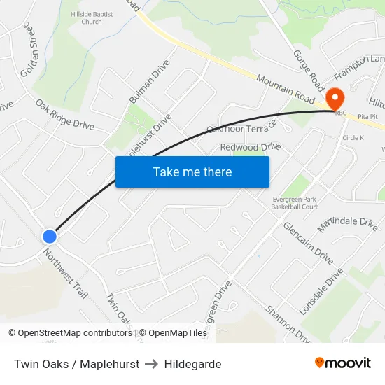 Twin Oaks / Maplehurst to Hildegarde map