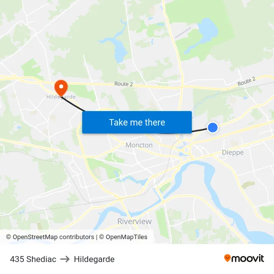 435 Shediac to Hildegarde map
