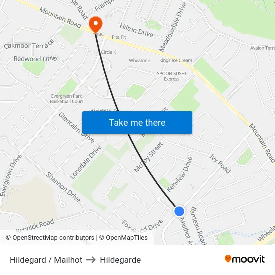 Hildegard / Mailhot to Hildegarde map