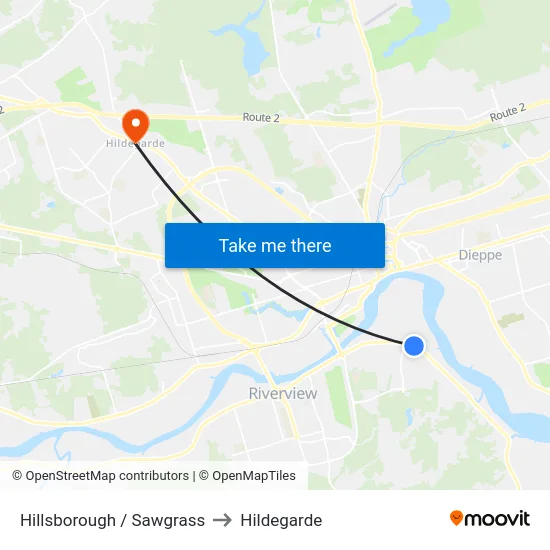 Hillsborough / Sawgrass to Hildegarde map