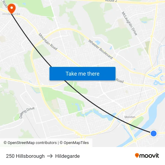 250 Hillsborough to Hildegarde map