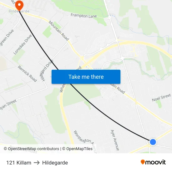 121 Killam to Hildegarde map
