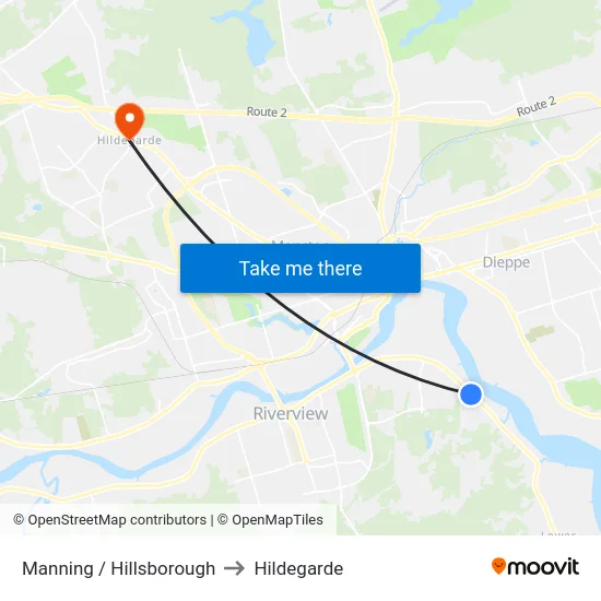 Manning / Hillsborough to Hildegarde map