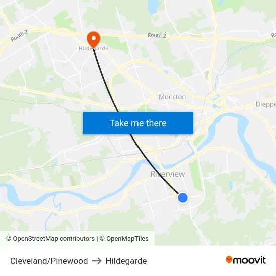 Cleveland/Pinewood to Hildegarde map