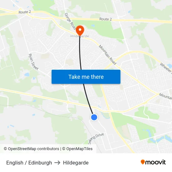 English / Edinburgh to Hildegarde map