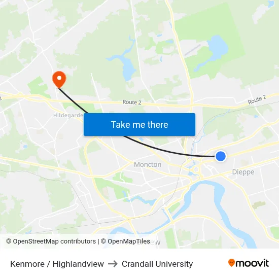 Kenmore / Highlandview to Crandall University map