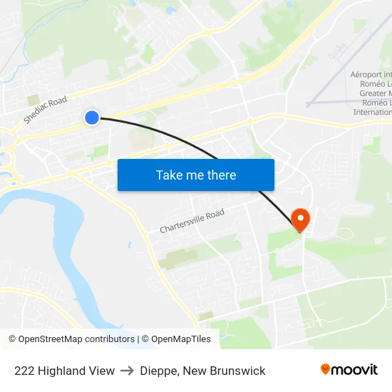 222 Highland View to Dieppe, New Brunswick map