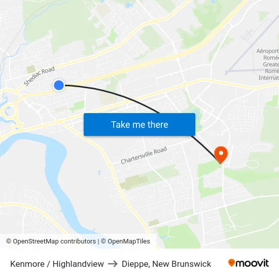 Kenmore / Highlandview to Dieppe, New Brunswick map