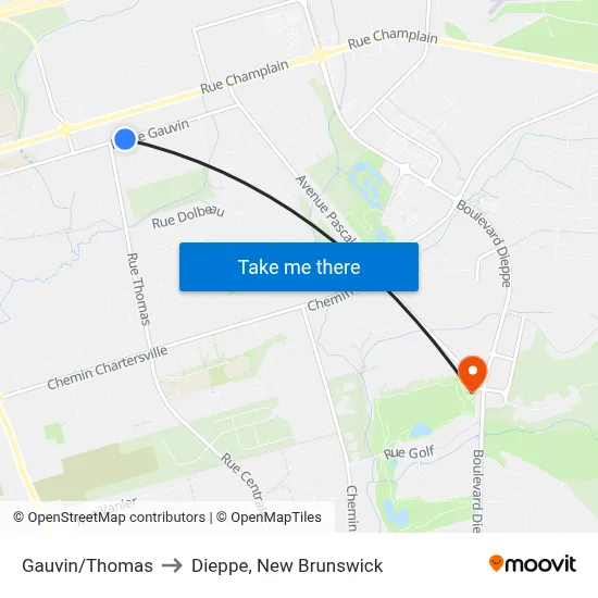 Gauvin/Thomas to Dieppe, New Brunswick map