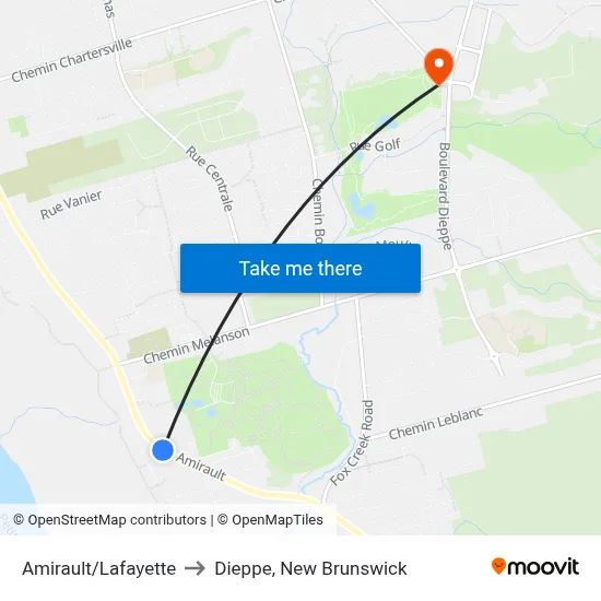 Amirault/Lafayette to Dieppe, New Brunswick map