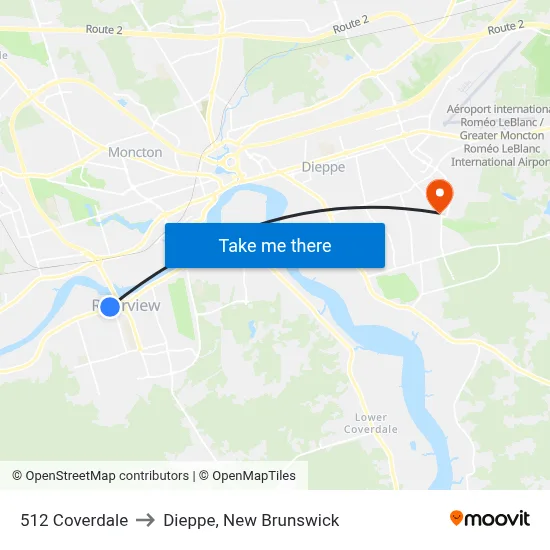 512 Coverdale to Dieppe, New Brunswick map