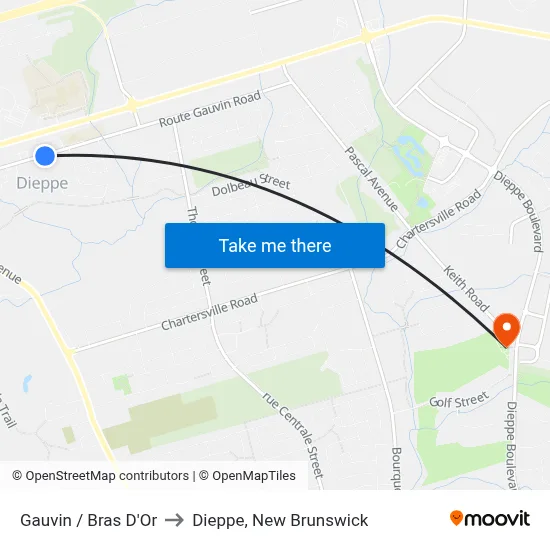 Gauvin / Bras D'Or to Dieppe, New Brunswick map