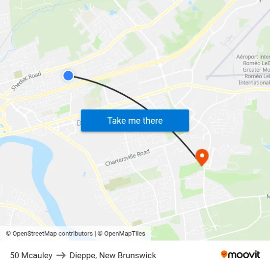 50 Mcauley to Dieppe, New Brunswick map