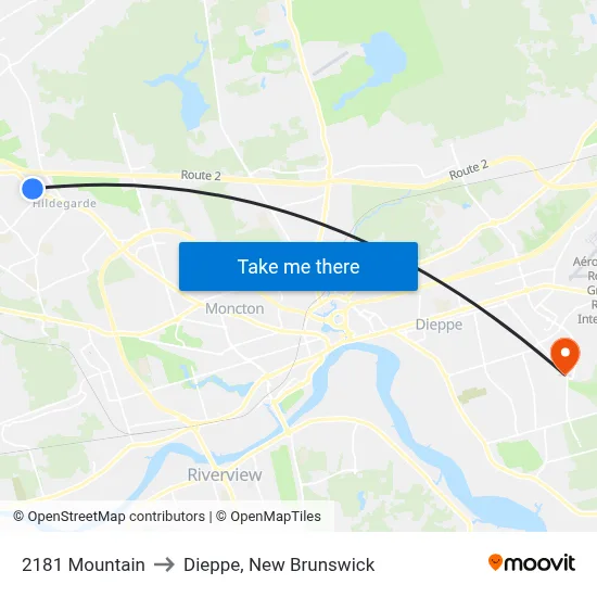 2181 Mountain to Dieppe, New Brunswick map