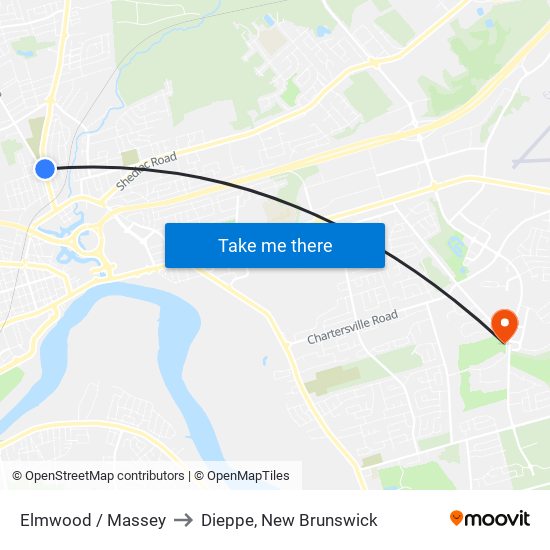 Elmwood / Massey to Dieppe, New Brunswick map