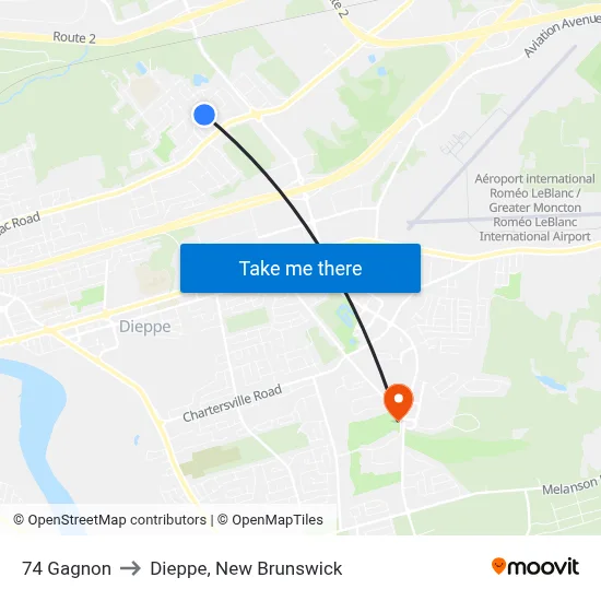 74 Gagnon to Dieppe, New Brunswick map