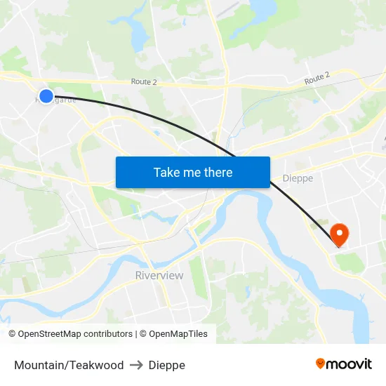 Mountain/Teakwood to Dieppe map