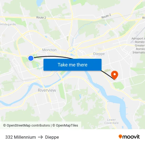 332 Millennium to Dieppe map