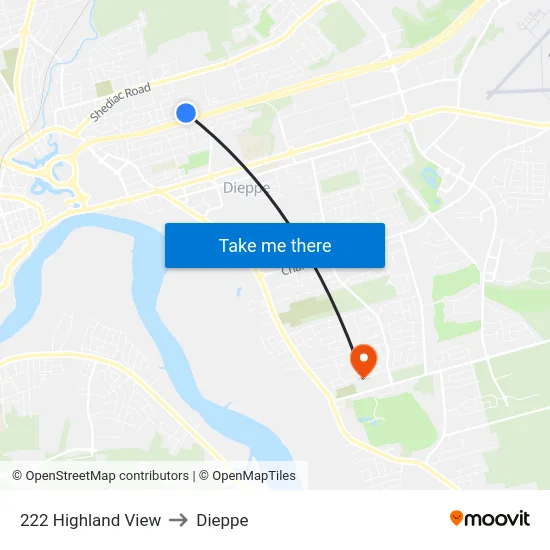 222 Highland View to Dieppe map