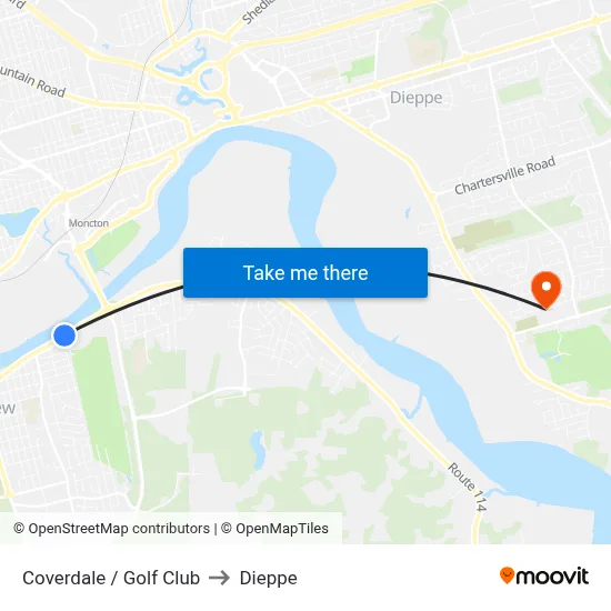 Coverdale / Golf Club to Dieppe map
