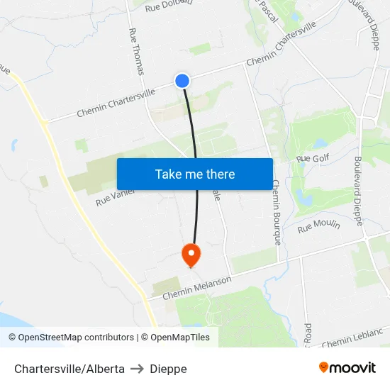 Chartersville/Alberta to Dieppe map