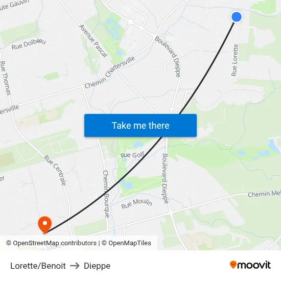 Lorette/Benoit to Dieppe map