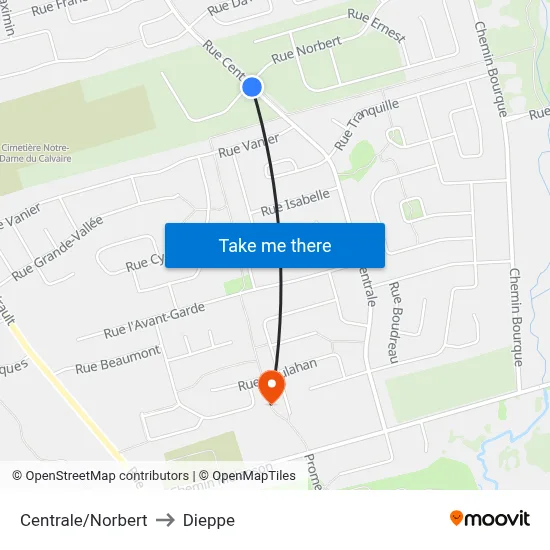 Centrale/Norbert to Dieppe map
