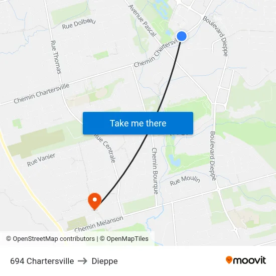 694 Chartersville to Dieppe map