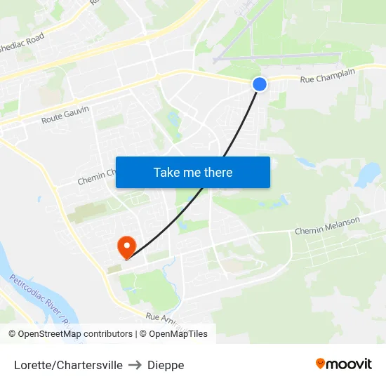 Lorette/Chartersville to Dieppe map
