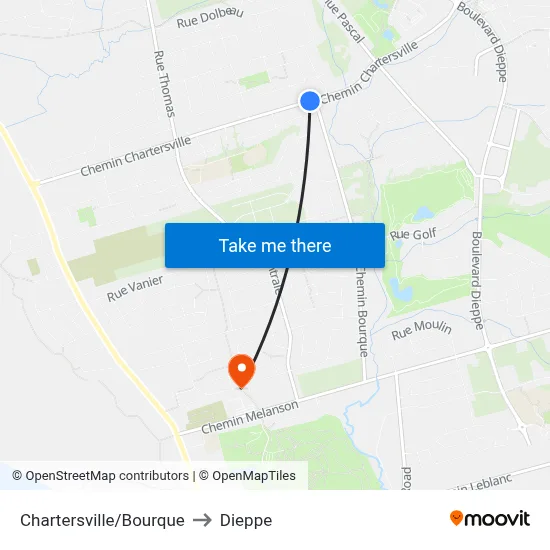 Chartersville/Bourque to Dieppe map
