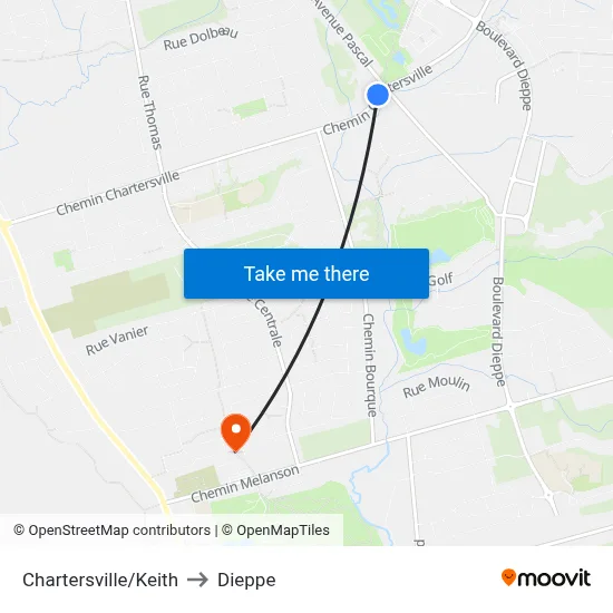 Chartersville/Keith to Dieppe map