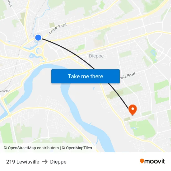 219 Lewisville to Dieppe map